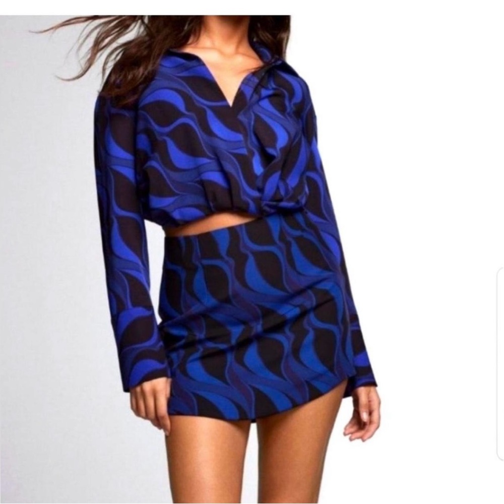 Zara Blue Wave-Print Mini Dress